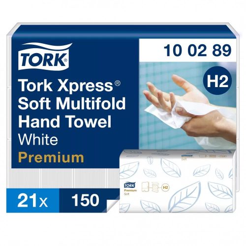 Tork Xpress® Soft Multifold hajtogatott kéztörlő - 2 rétegű, hófehér, 150 lap (Karton - 21 csg)