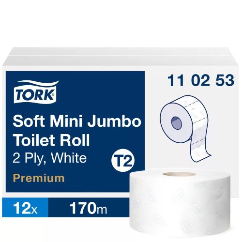 Tork Soft Mini Jumbo Prémium toalettpapír 19cm átm. - 2 rétegű, hófehér, 170m (Karton - 12 tek)