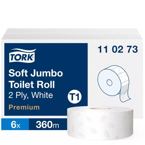 Tork Soft Jumbo Prémium toalettpapír 26cm átm. - 2 rétegű, hófehér, 360m (Karton - 6 tek)