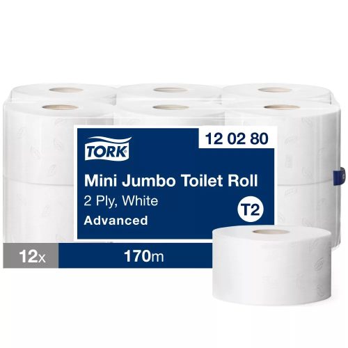 Tork Advanced Mini Jumbo toalettpapír 19cm átm. - 2 rétegű, fehér, 170m (Karton - 12 tek)