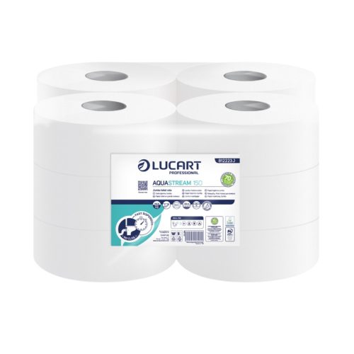 Lucart Aquastream vízben oldódó WC papír 19cm átm. - 2 rétegű, hófehér, 150m (Karton - 12 tek)
