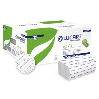   Lucart Eco V2 hajtogatott kéztörlő - 2 rétegű, fehér, 190 lap (Karton - 20 csomag)