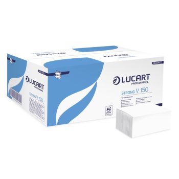   Lucart Strong V150 hajtogatott kéztörlő - 2 rétegű, hófehér, 150 lap (Karton - 20 csomag)