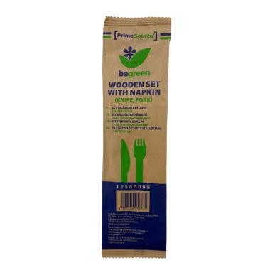 Csomagolt fa evőeszköz szett (villa és kés) – papírtasakban - 100 szett/csomag